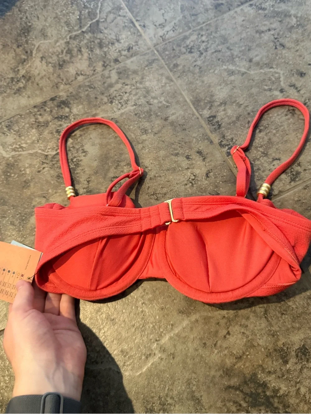 🫜Orangeish Red Bikini Top with gold beads